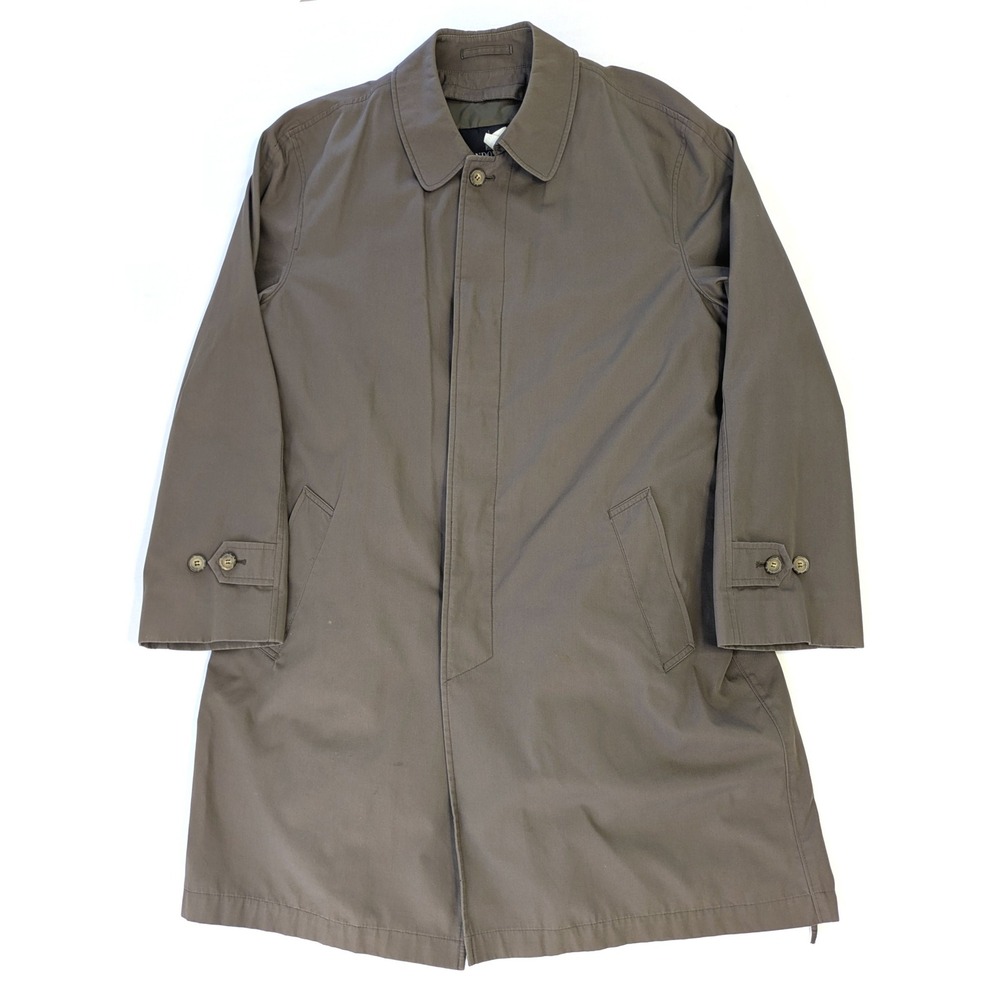 London Fog Mens Trench Coat Taupe Brown Long L Water Repellent Single Breasted